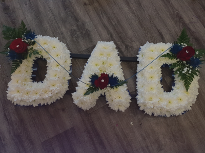 dad letters - Dad sympathy letters in red and white flowers,can be done in all colours and flowers.