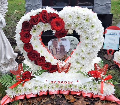 sitting heart - Heart on cushion  design with photo of loved one, can be done in all colour's of choice.